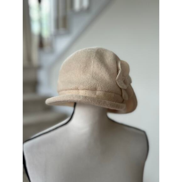 Adora Cream Wool Structured Brim Floral Applique Cloche Hat main image 6